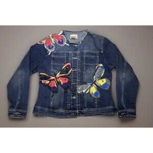 Live A Little Denim Jacket Butterfly Embroidery Boho Y2K Women’s XL Artsy Girly
